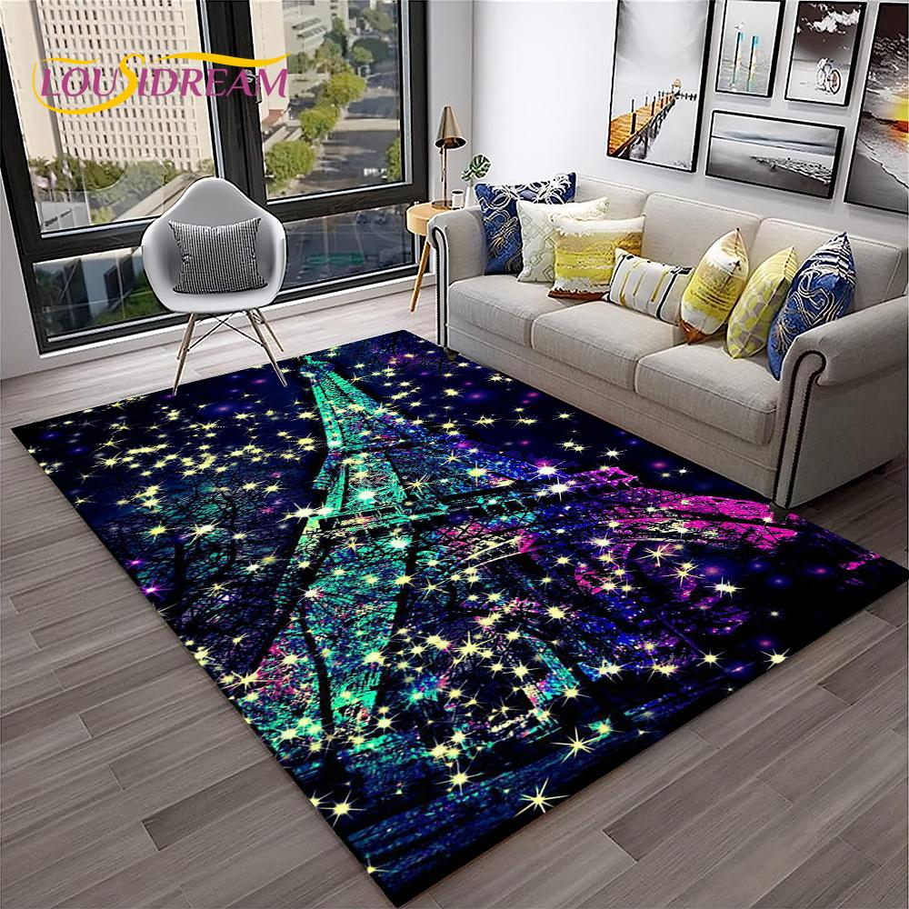 Франция Париж Эйфелева башня Ретро Ковер Коврик для дома Гостиная Спальня Диван Придверный коврик Декор, Коврик для детской игровой зоны Нескользящий напольный коврик