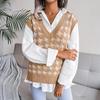Women's Autumn and Winter V-neck Chibi Check Casual Loose Knitted Sweater Vest
