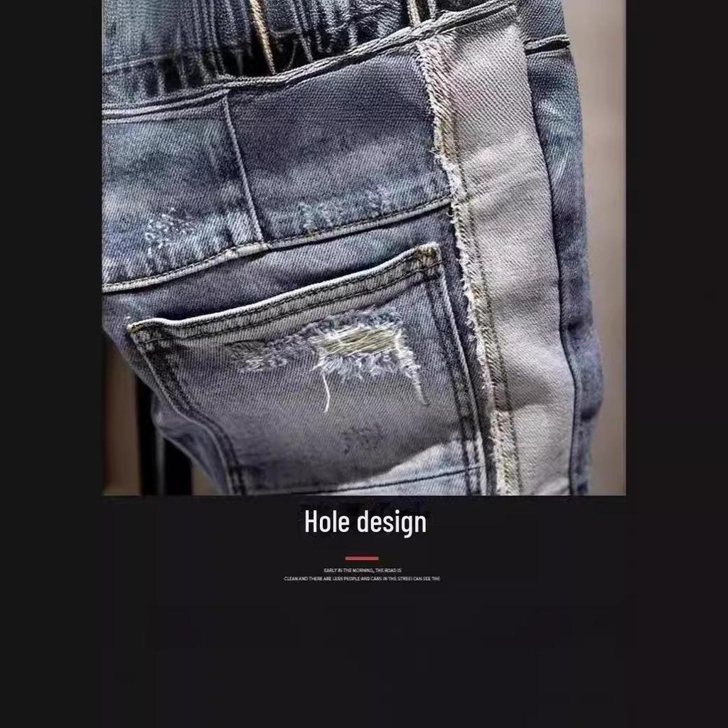 Мужские летние ретро-рваные джинсовые шорты: Европейский и американский стиль, свободный прямой крой с бесплатной доставкой