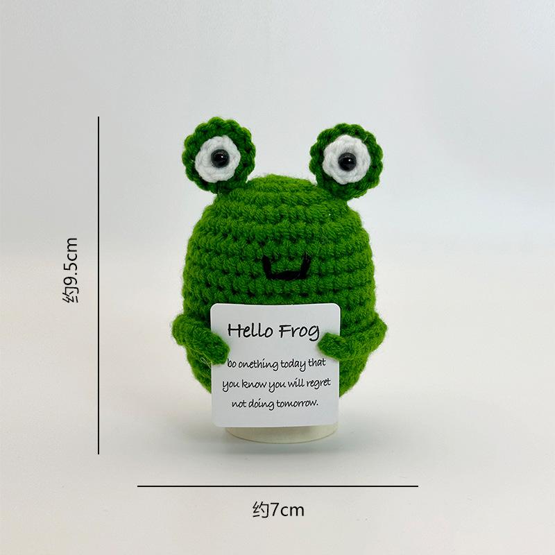 New Positive Crochet Headset Potato Doll with Card for Cheer Up Gifts and Party Decor Handmade Knitted Pencil Doll Desk Ornament