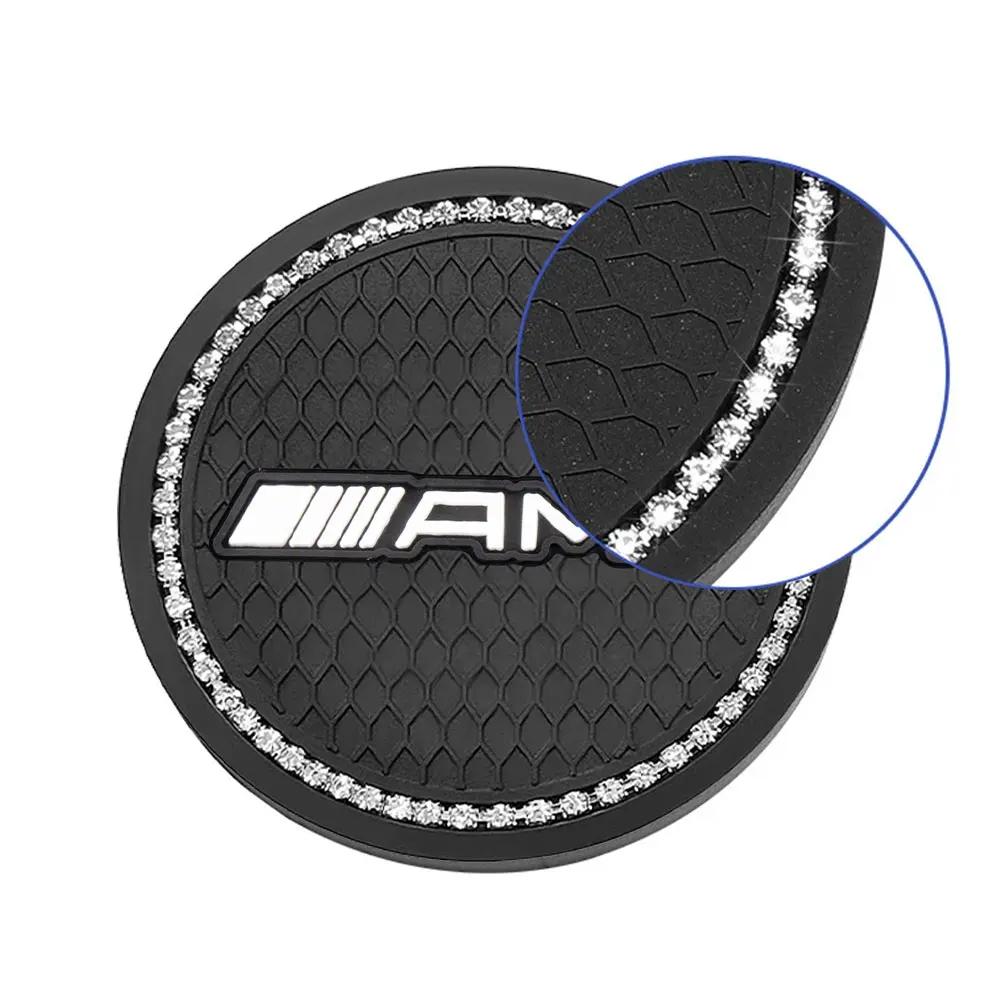 GLC GLB 1/2Pcs Non-slip Car Water Cup Pad Diamond Rhinestone Rubber Mat For Mercedes-Benz AMG W108 W124 W140 W168 W202 Car Acce