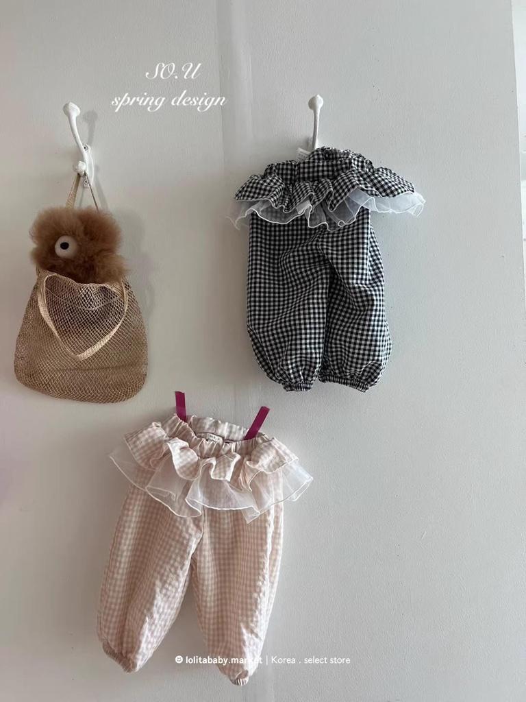 Korean Spring Style Girls' Toddler Sweet Lace Plaid Mesh Pants Skirt