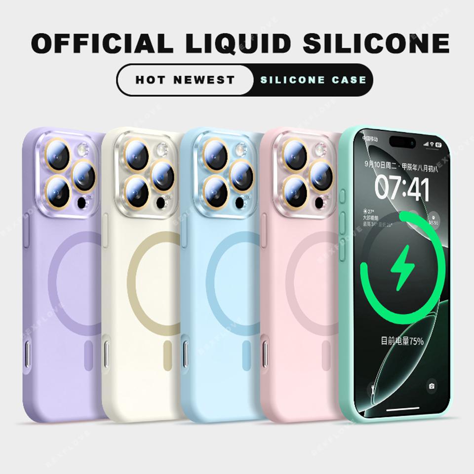 Магнитный чехол из жидкого силикона для iPhone 15 14 16 Plus 11 12 13 16 Pro Max Magsafe Защита беспроводной зарядки Мягкая крышка