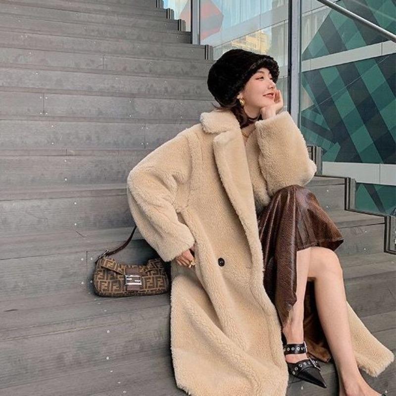 Teddy Bear Coat Women's Long Thickened Imitation Lamb Wool Plush Coat Imitation Sheep Shearing Cotton Clothing Winter Loose