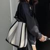 Women's Bag Striped Canvas Bucket Bag Women's Fashion Contrasting Single Shoulder Bag Large Capacity Tote Bag Casual Armpit Bag