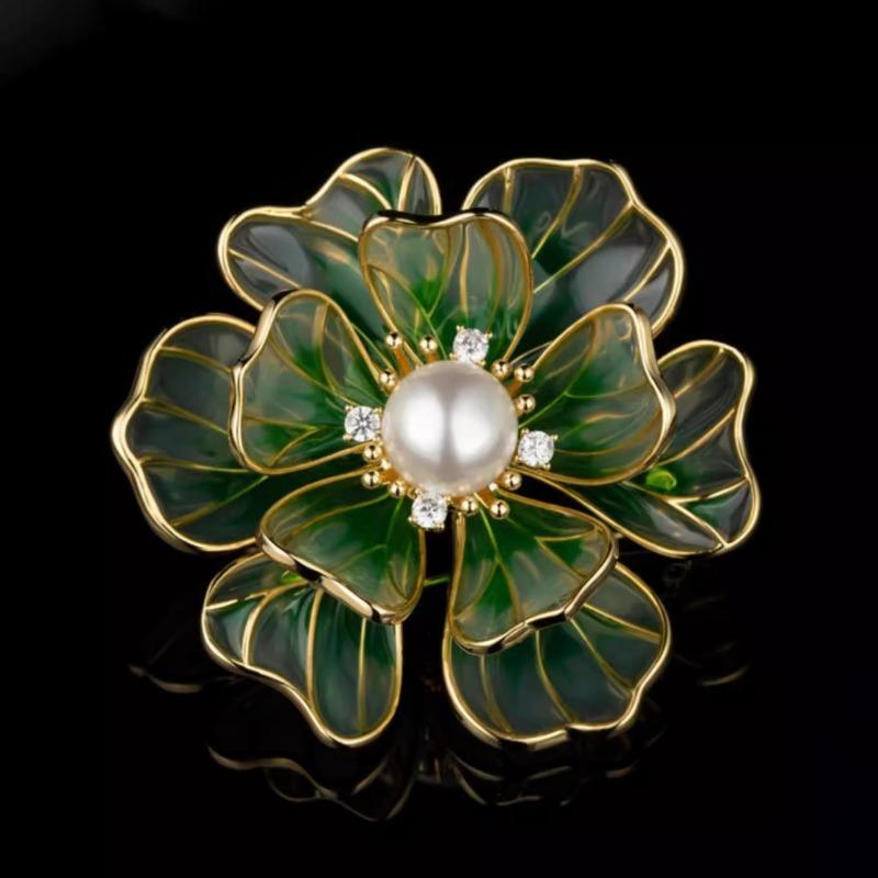 Chinese-style Enamel Peony Brooch, High-end Suit Accessory for Women, Pin, Coat Decoration, Collar Pin, and Garment Fixation
