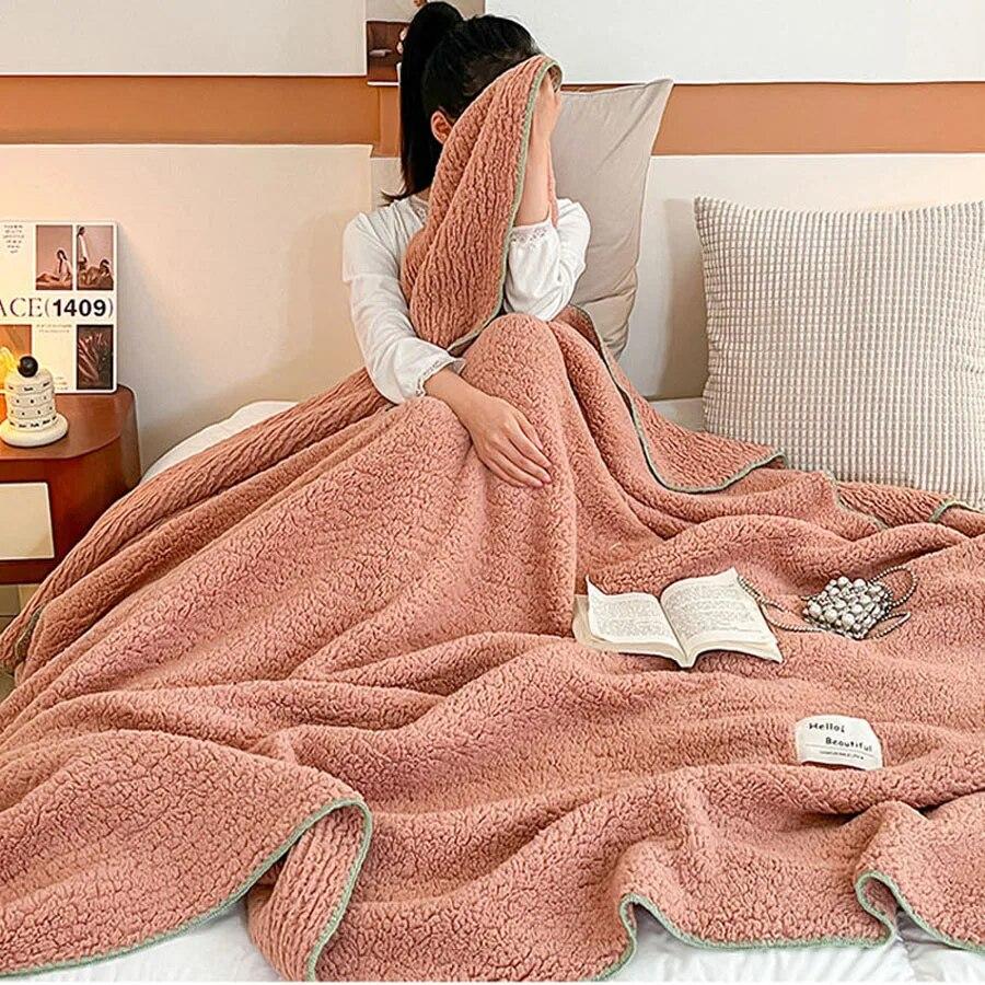 Одеяло из кораллового флиса, зимнее теплое пледовое покрывало для односпальной двуспальной кровати размера «king-size», толстое бархатное покрывало с имитацией кролика