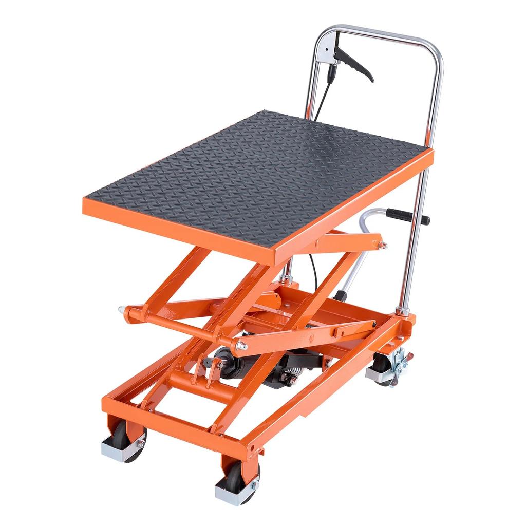 VEVOR Hydraulic Lift Table, 500 lbs Capacity, 47.2" Lifting Height, Double Scissor Lift Table Cart with 4 Wheels and Non-slip Pad