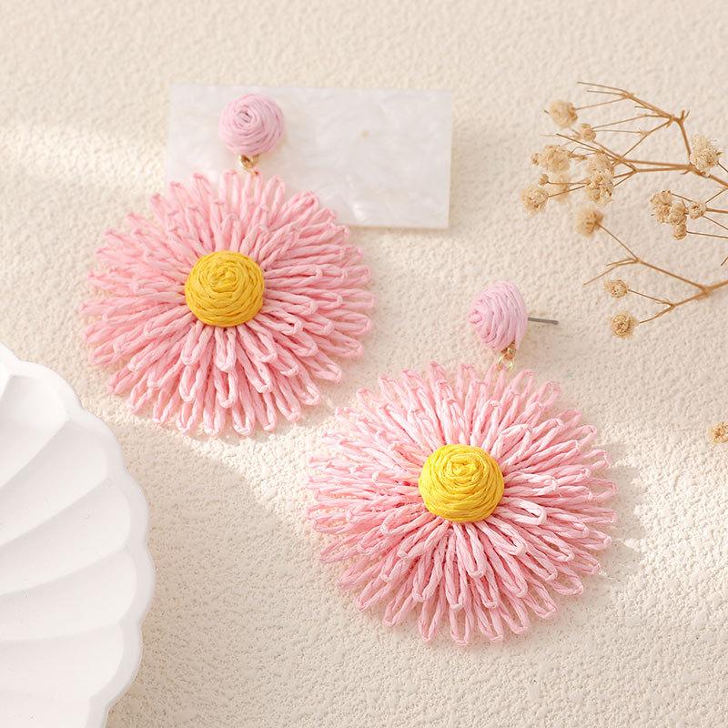 Серьги «Подсолнухи» с ощущением высокого класса, серьги из плетеной рафии ручной работы, модные аксессуары