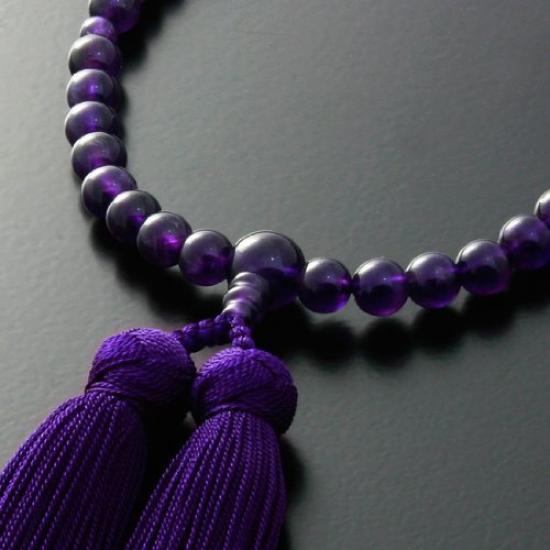 Kyoto Butsudan Hayashi Women's Silk Prayer Beads with Miyako Tassel and Amethyst [Prayer Beads Bag Set] W-025 Kyoto Buddhist Prayer Beads Suitable