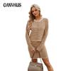 Autumn and Winter Women's Knitted Cardigan Long-sleeved Top Striped Casual Chambray Skirt Suit