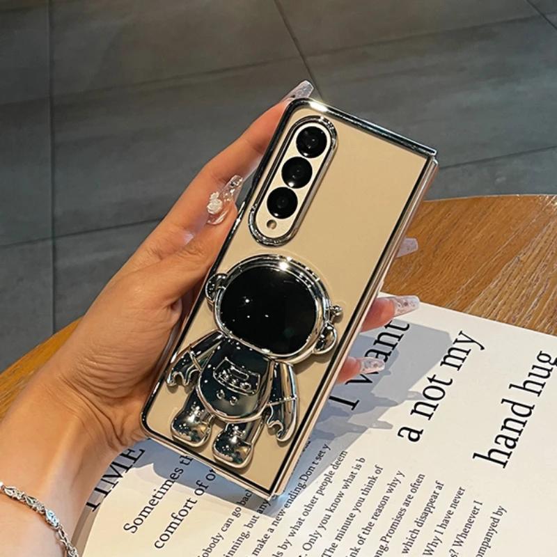 Роскошный прозрачный чехол для телефона Samsung Galaxy Z Fold 7 6 5 4 3 5G Fold7 Fold6 Астронавт Гальванизированный прозрачный чехол с подставкой
