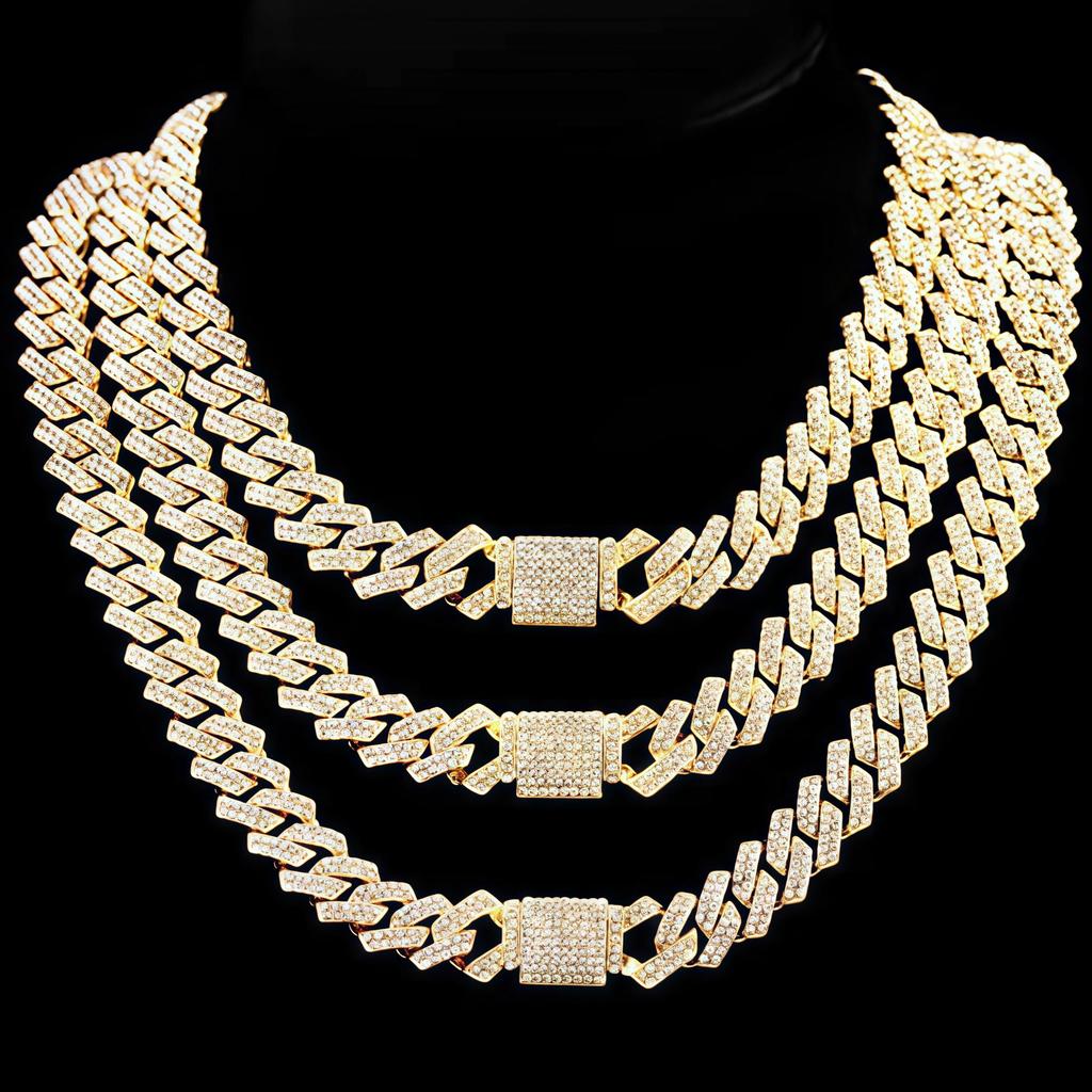14mm Cuban Link Chain for Men Iced Out Miami Cuban Link Chain Necklace Bracelet for Men Women Bling Diamond Cuban Chains Necklaces Hip Hop Jewelry