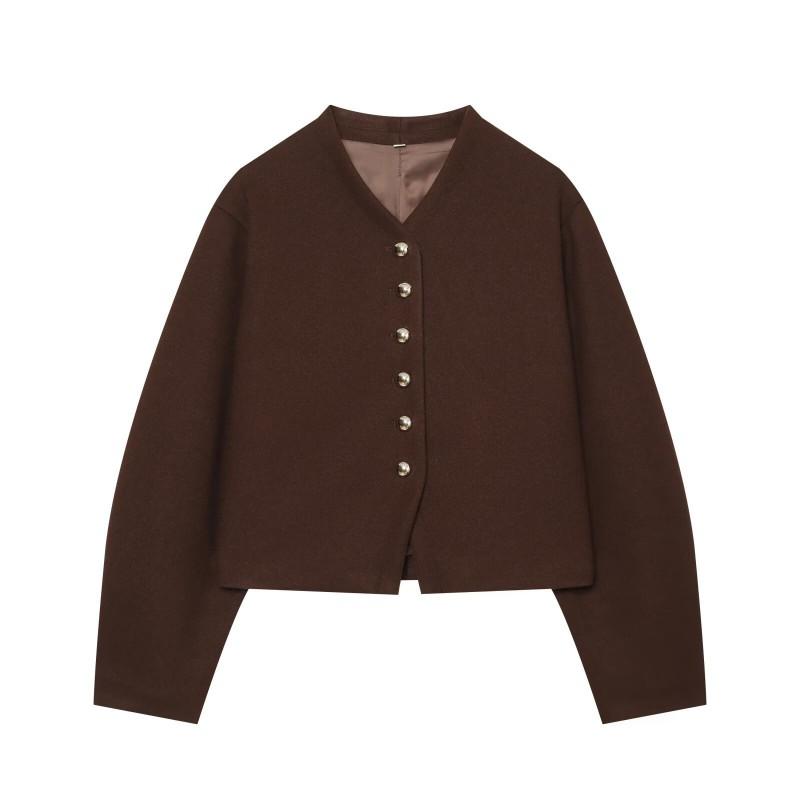 2026 Fall Winter Womens Street Fashion Button-Down Long Sleeve Wool Blend Coat S M L