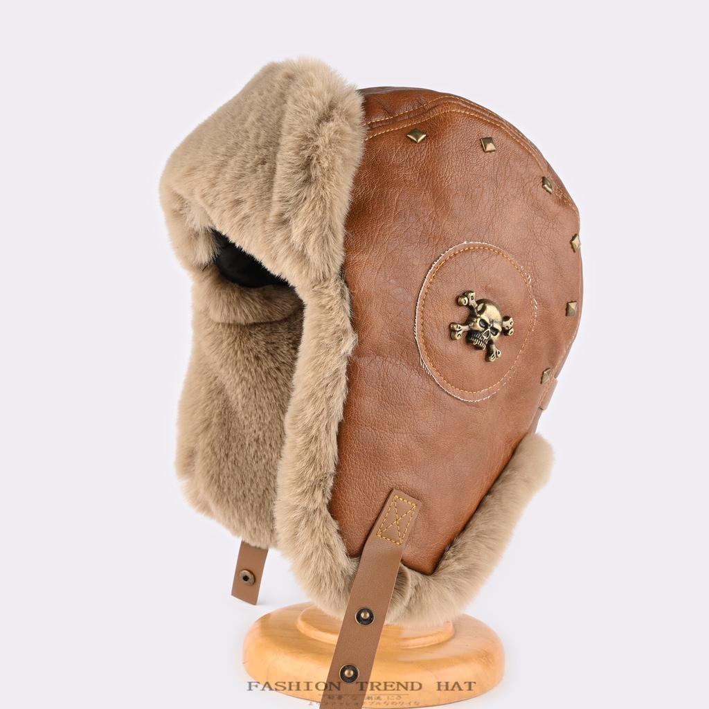 Винтажная кожаная шапка-пилот в стиле тяжелой промышленности, мужская и женская, зимняя теплая с защитой ушей, для катания на открытом воздухе, модная шапка