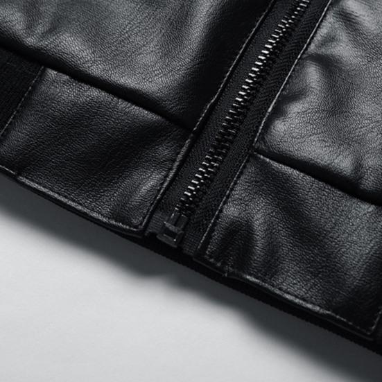 Мужская осенне-зимняя куртка Vinatge из гладкой искусственной кожи ветрозащитная плюс размер с воротником-стойкой сплошной цвет с длинным рукавом на молнии бомбер Motorcyle