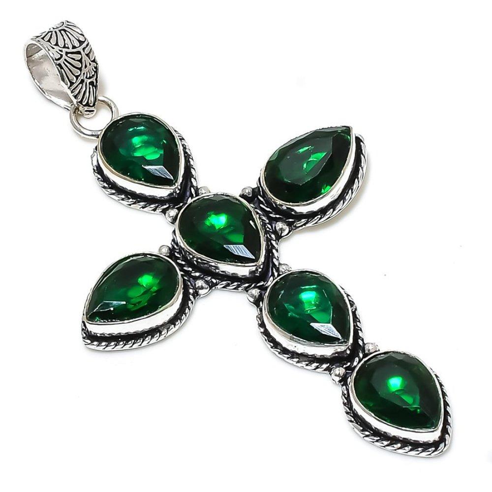 Chrome Diopside Gemstone Handmade 925 Sterling Silver Jewelry Pendant 3.35" M1Z71