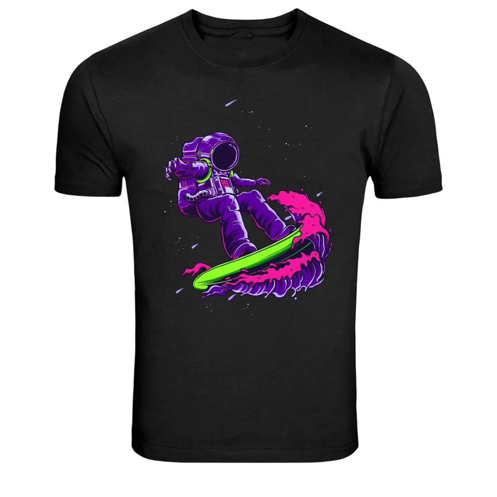 Astronaut Surfing Neon Space Wave Graphic T-Shirt