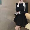 "Hepburn-Style Large Black Long-Sleeve Early Autumn Dress"