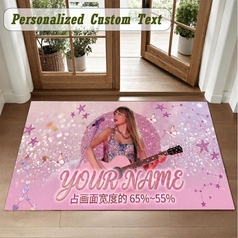 Crystal Velvet Square Rug Custom NameTaylor Swift Pattern Non Slip Home Floor Decor Rug