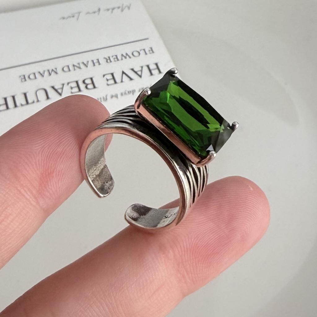 Xiaomi 925 Sterling Silver Rings For Women Geometric Fine Jewelry Finger Adjustable Cross Green Zircon Ring For Party Birthday Gift