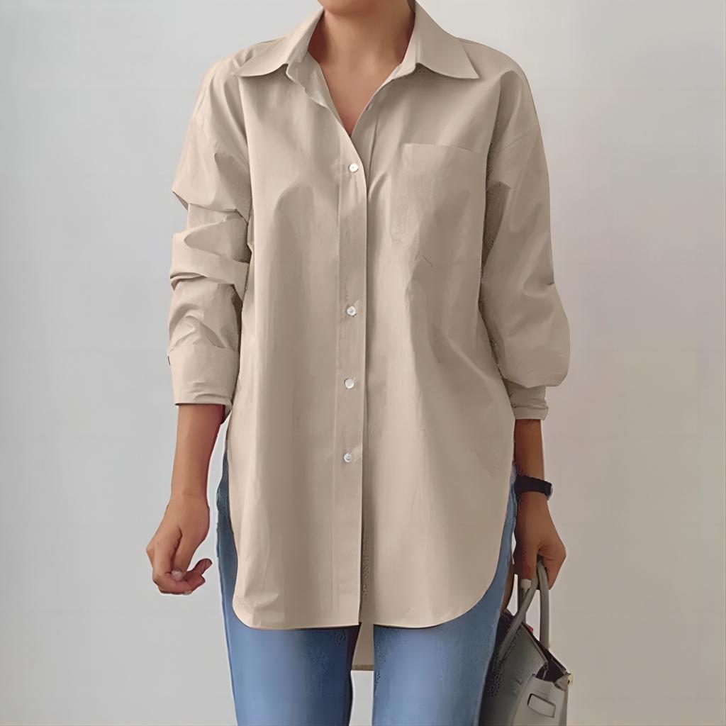 Spring Elegant Blouse Stylish Women Lapel Neck Long Sleeve Shirt Loose Solid Split Hem Tops Oversize Work Blusas Plus Size