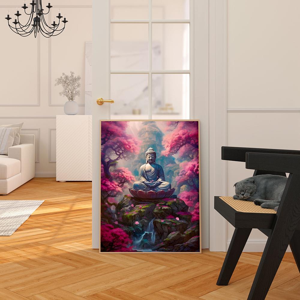 Камень Древний Будда Самоклеящийся Художественный Плакат Ретро Наклейка Из Крафт-Бумаги DIY Комната Бар Кафе Винтажная Декоративная Живопись