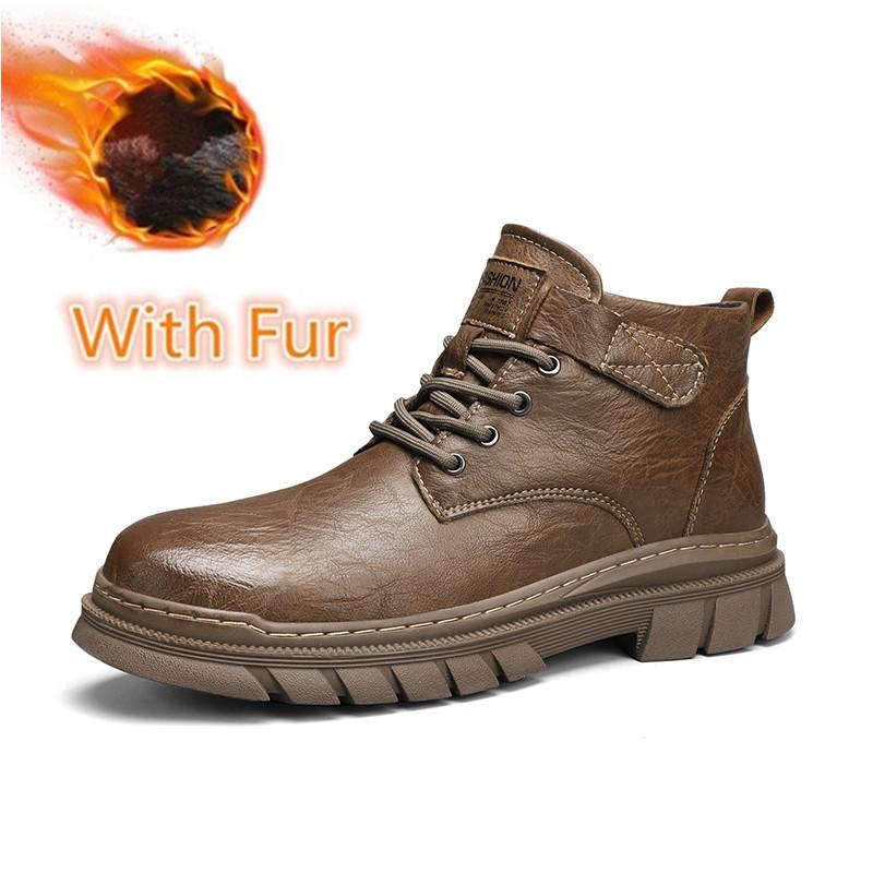 Модные новые классические мужские ботинки из натуральной кожи на шнуровке, удобные высокие мужские ботинки, универсальные зимние плюшевые ботинки для снега