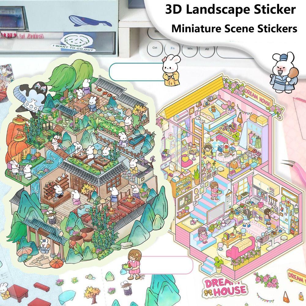 Мультяшная Миниатюрная Сцена 3D Наклейки Трехмерная DIY 3D Наклейка с Пейзажем Кавайная Наклейка с Пейзажем Праздничный Подарок на День Рождения