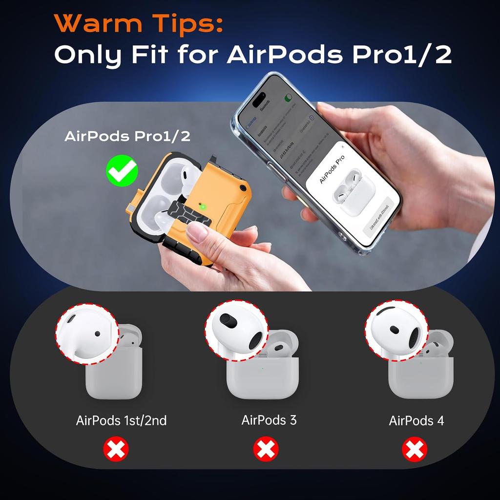 Chicfun for AirPods Pro 1/2 Case with Stand & Carabiner Keychain, Compatible with MagSafe, [Auto-Mag Lock 1s Open] Mil-Grade Heavy Duty Full-Body