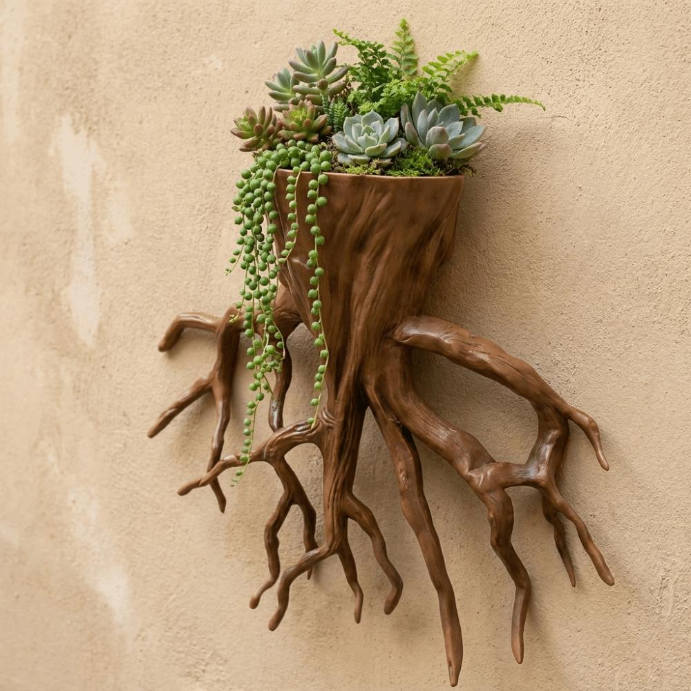 Decorative Hanging Flower Pot Tree Root Shape Plant Container Wall Decoration Office Decor