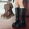 Winter Slip On Woman Knee High Boots Fashion Platform Heels Knight Long Booties Ladies Comfortable Shoes  Mujer