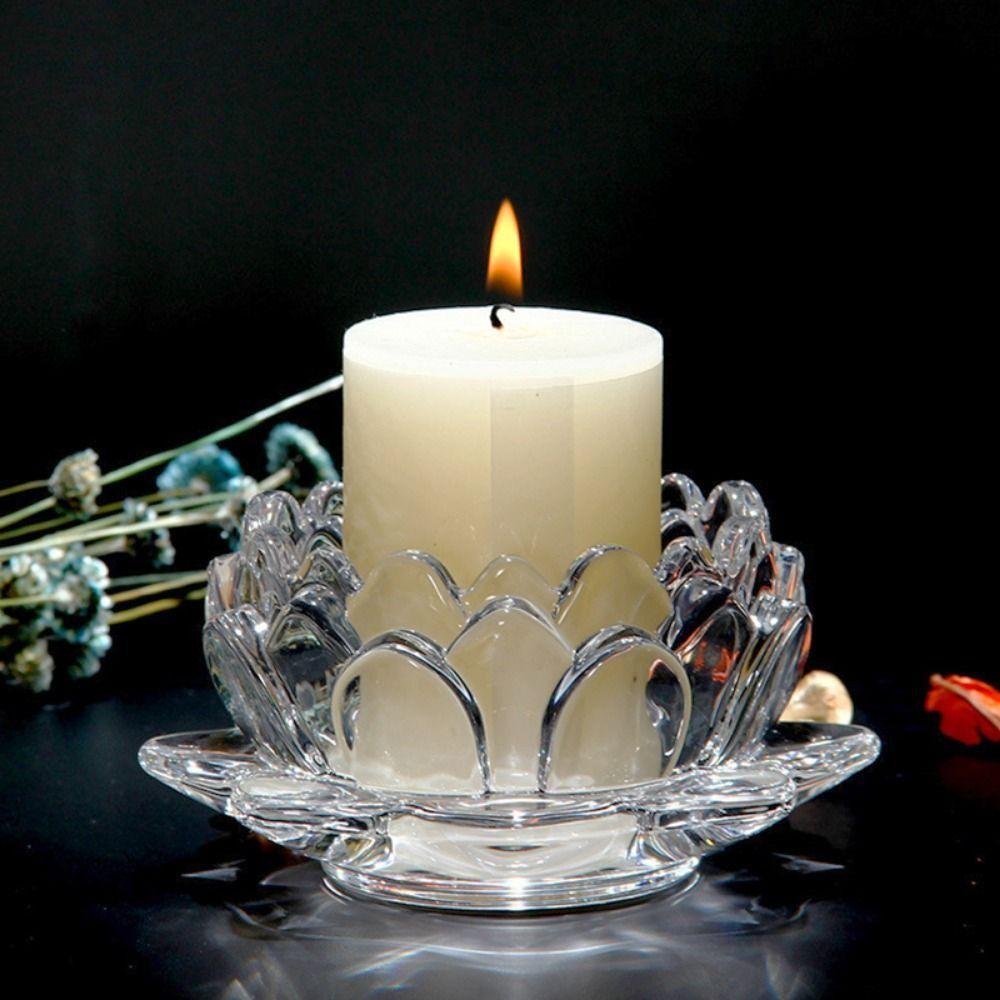 2Pcs Elegant Chinese Glass Lotus Candle Holder Creative Simple Candles Stand Home Decor