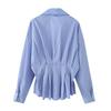  European and American style, new women's fashion, fashionable, fashionable striped poplin pleated shirt