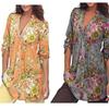 Tops Shirt Women Vintage Floral Print V Neck Tunic Tops Blouse Clothing Gift