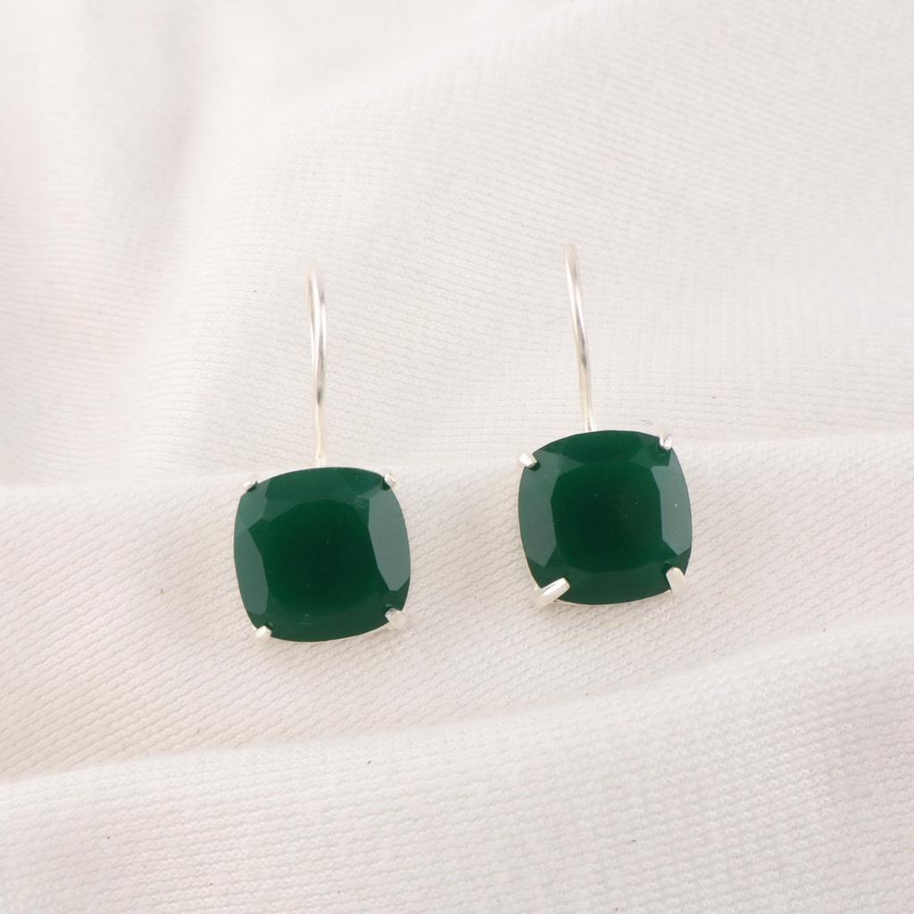 Green Onyx Gemstone Jewelry, Handmade Silver Earrings, 925 Sterling Silver Jewelry, Designer Onyx Earrings Gift For Grandma