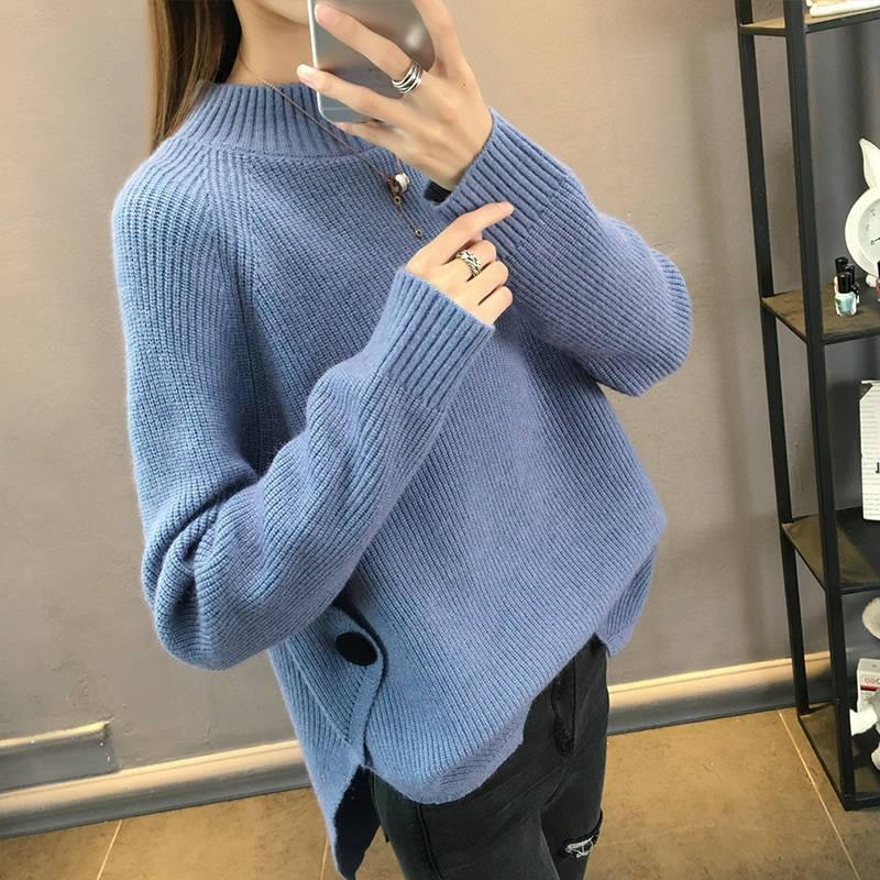 Womens Oversized Loose Knit Sweater With Mock Neck Soft Casual Pullover Winter Layering