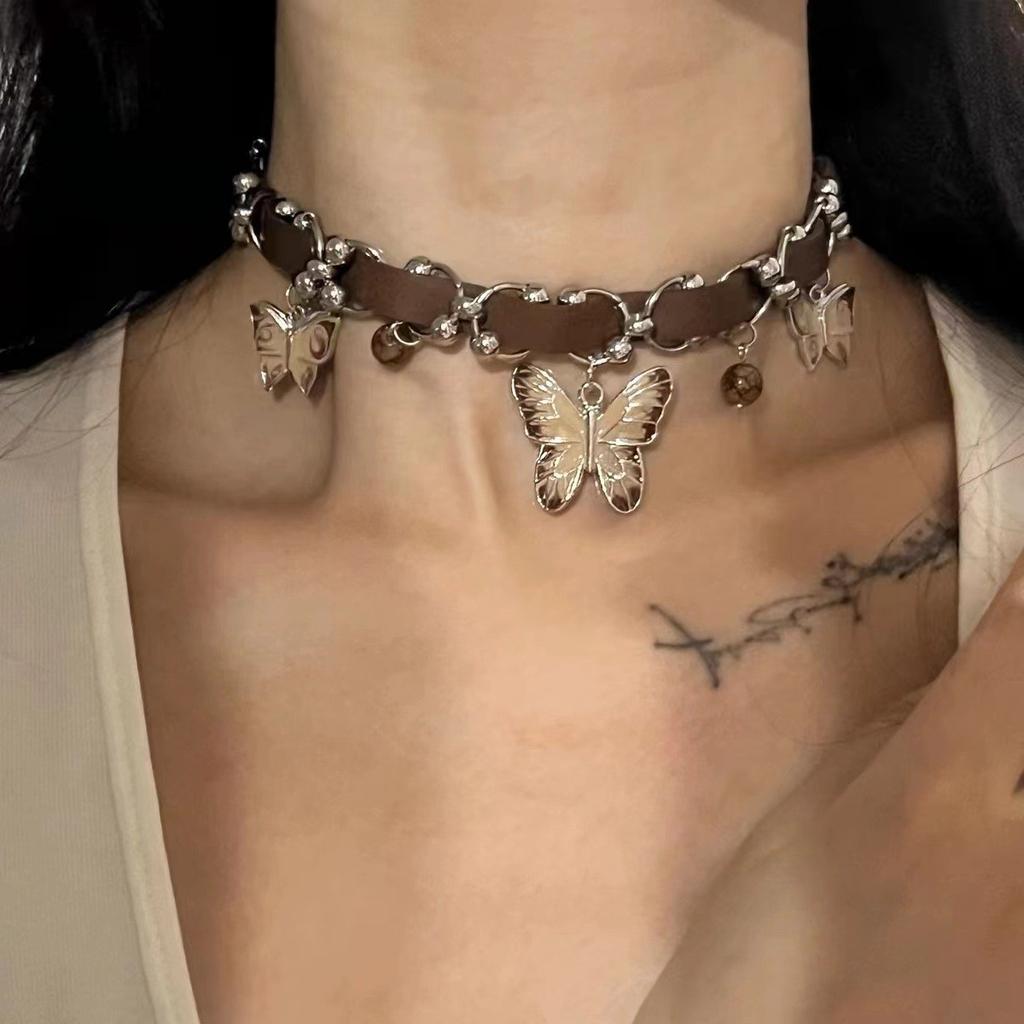 Темная субкультура кожаный ошейник панк-стрит милые крутые красотки ожерелье ожерелье ключица цепь прилив