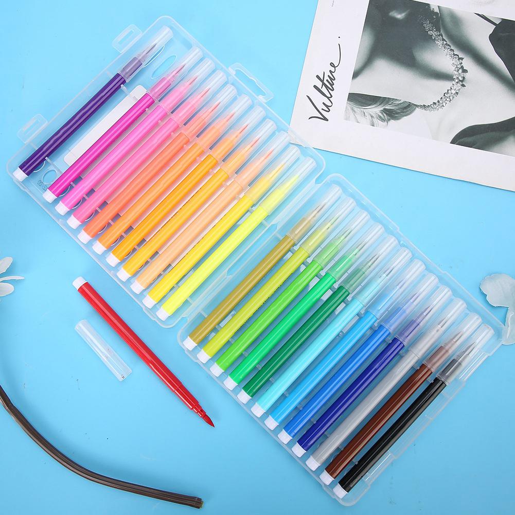 Watercolor Pen Set Washable Soft Fiber Tip Coloring Pen School Supplies for Elementary Painting Graffiti24 Colors