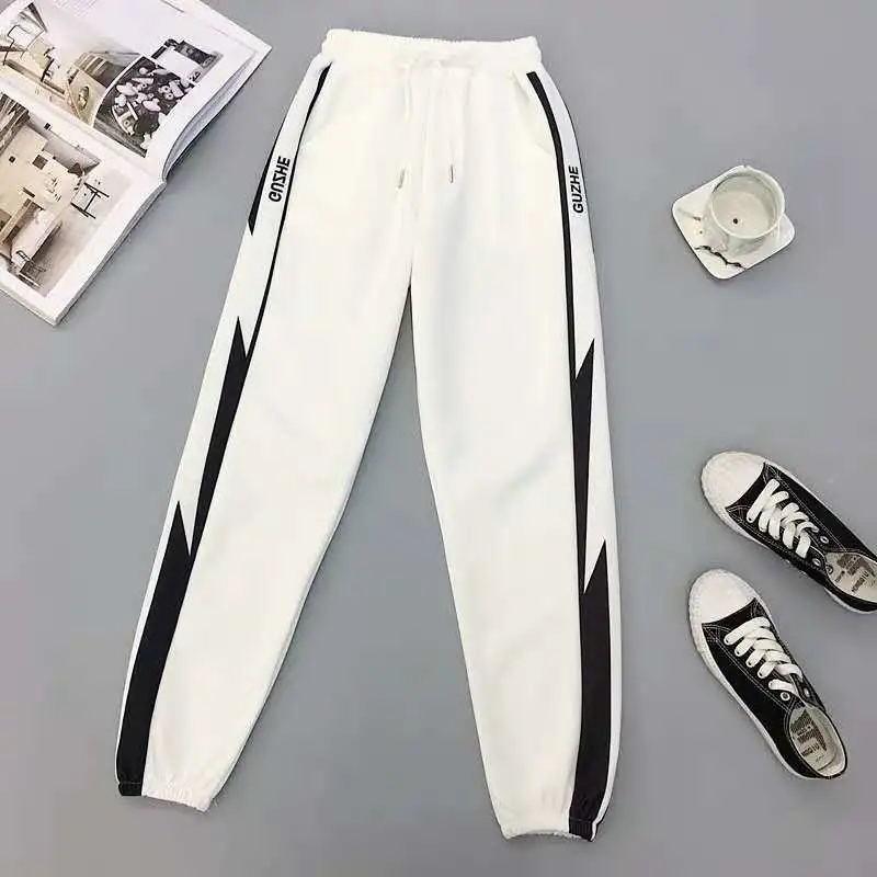 Спортивные штаны, женские брюки, тонкие весенне-осенние 2021 г., новые свободные повседневные брюки большого размера с высокой талией, прямые повседневные брюки с высокой талией