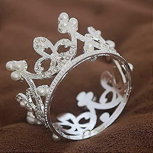 Pearl Crystal Princess Crown - Mini Rhinestone Bridal Wedding Newborn Baby Crown - Silver