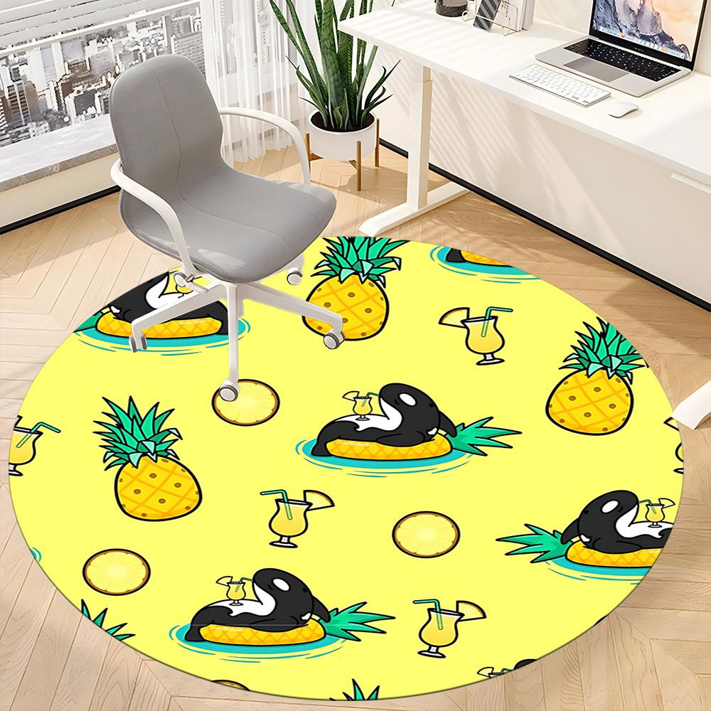 1pc Pineapple Orca Office Round Area Rug,  Mat Suitable ForOffice, Under Office Chairs Bedroom Living Room Home Decor, Room Deco
