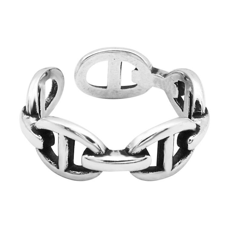 Pig Nose Ring Women's Simple Niche Design Chain Index Finger Ring Retro Old Ring Adjustable Opening Ring