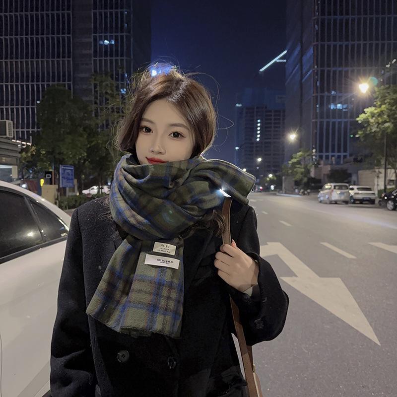 Soft Waxy Imitation Cashmere Plaid Scarf Women's Winter Color Matching Versatile Warm Student Warm Scarf