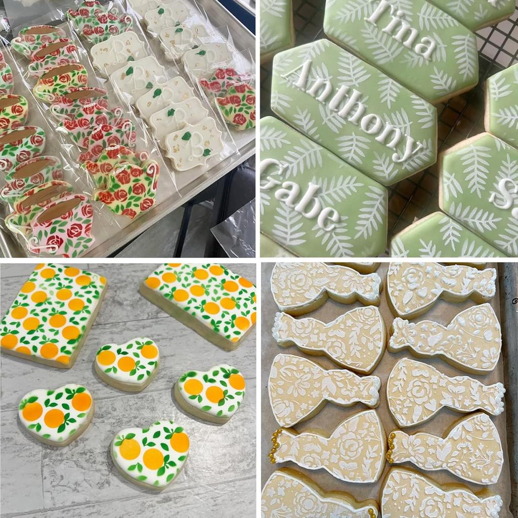 Cookie Stencils for Baking Royal Icing Leaf Stencil Airbrush Flower Hibiscus Vine Rose Stencil Templates for Cake Stencils Decorating Buttercream