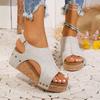 Independent Station Large Size Sandals Women's 2025 Summer New Rivet Slope Heel Platform Casual Roman Sandals Black