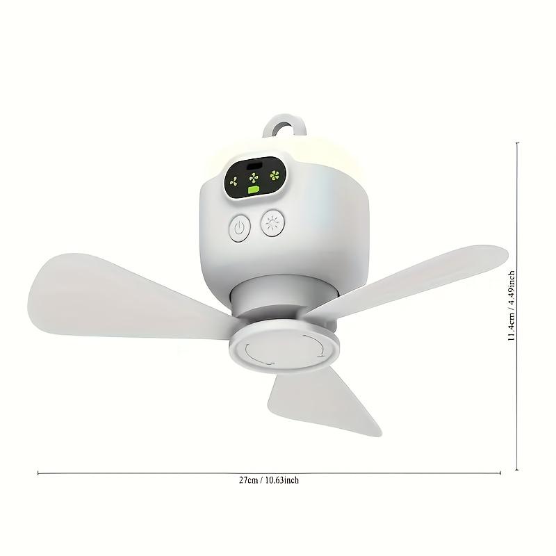 Portable USB Rechargeable Ceiling Fan with LED Light, 8000mAh Battery, Remote Control, White, Lightweight Plastic, Portable Fan