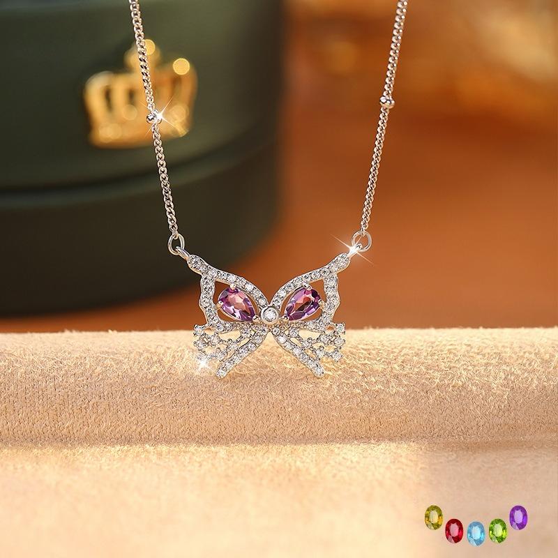 New S925 whole body sterling silver natural crystal stone full diamond pendant inlaid with butterfly colored treasure necklace women