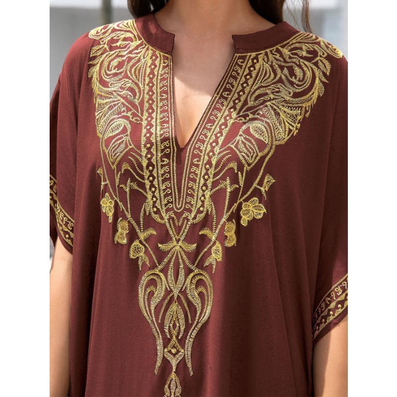 Женская мода лето весна цветочный узор принт рукава 1/2 V-образный вырез свободная талия повседневные платья