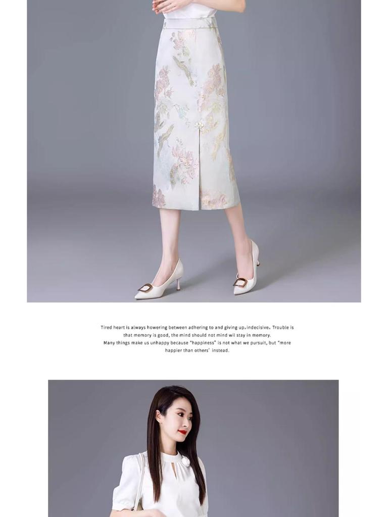 Юбка миди из золотого жаккарда из шелка, весна 2025: Бодикон в китайском стиле для женщин